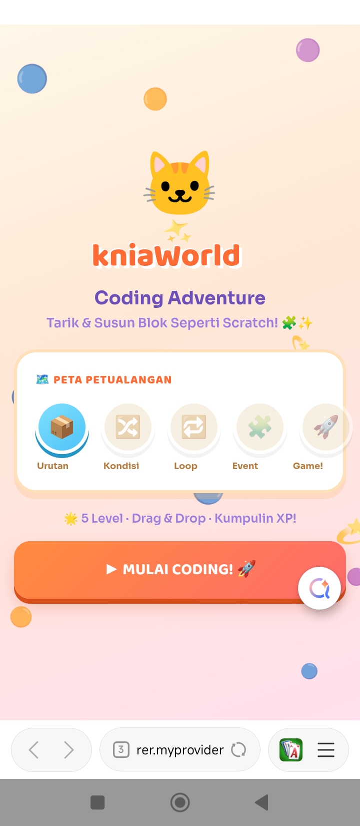 Contoh Coding Adventure hasil KniaWorld Prompt Generator